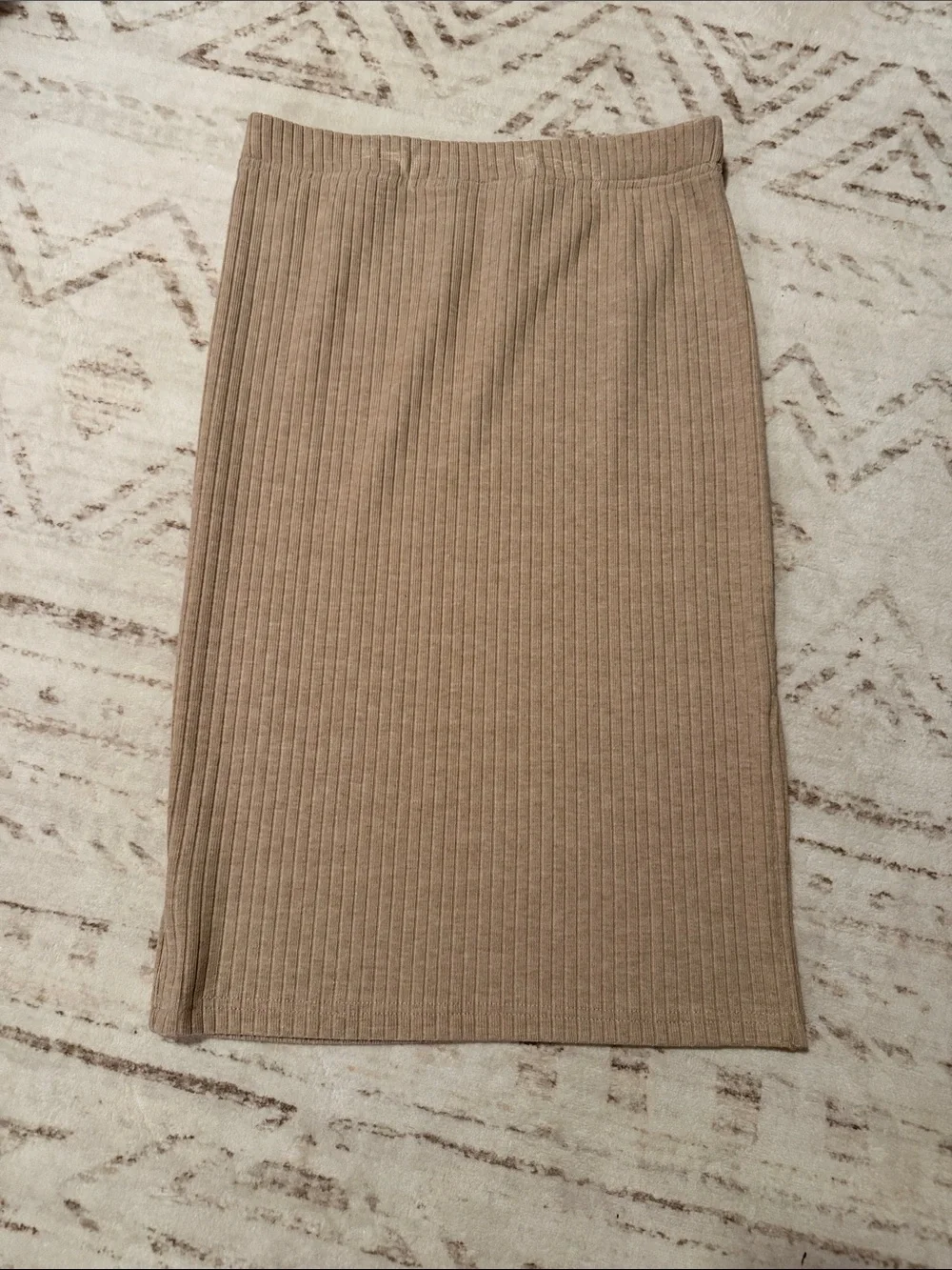 Ribbed Knit Pencil Skirt in Sand